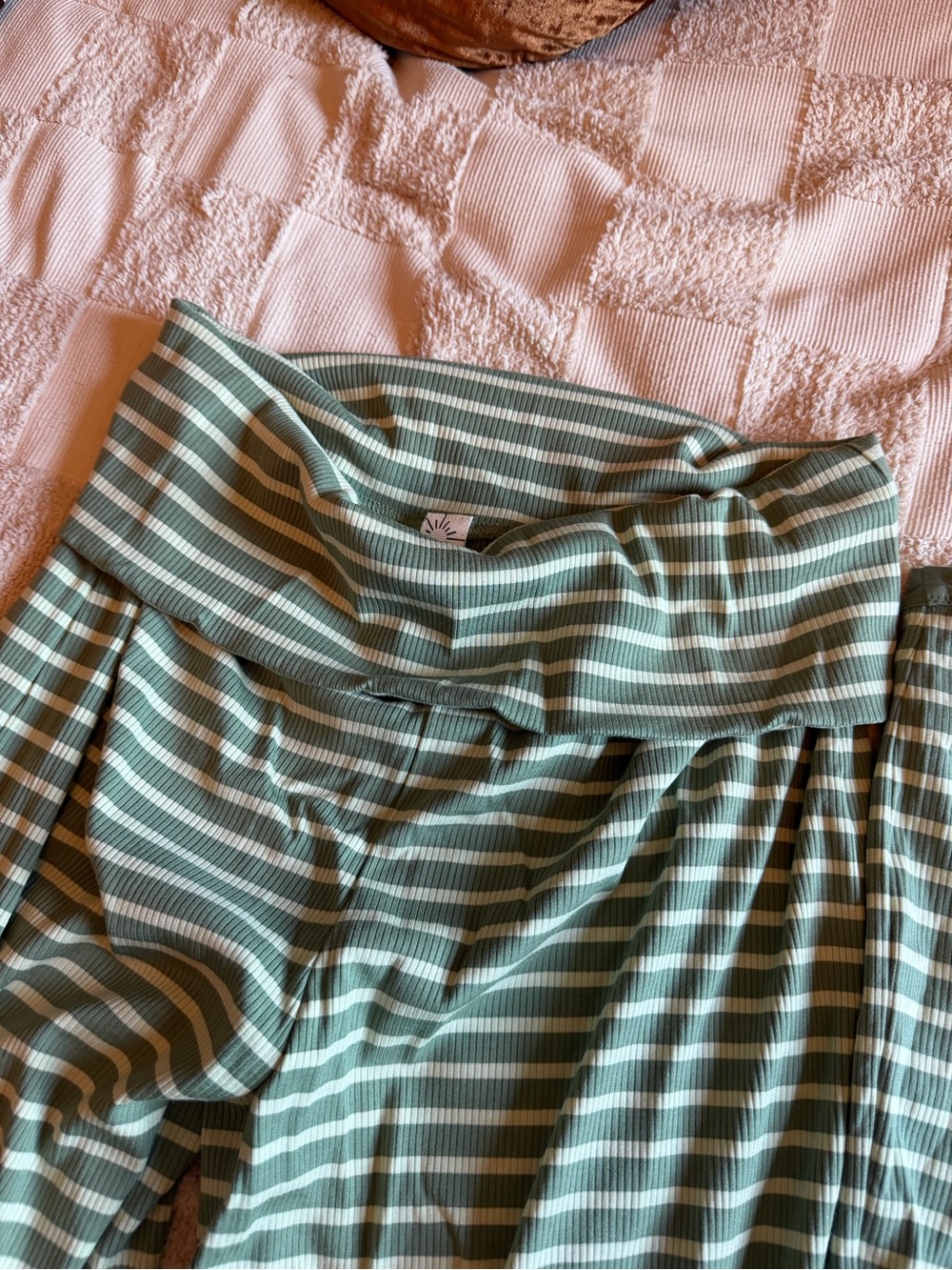 aerie Green and White Striped Wide-Leg Pajama Pants - Picture 2 of 5